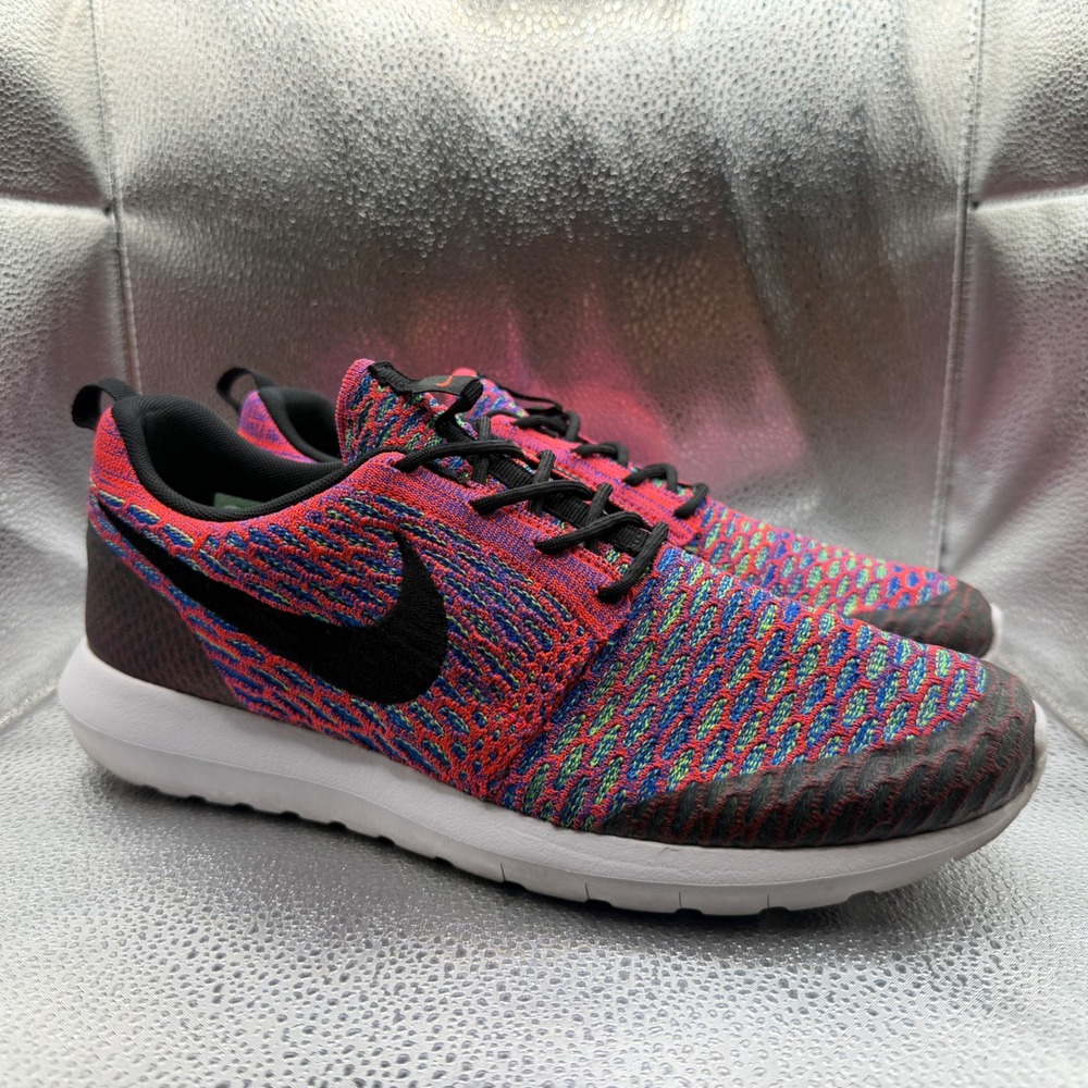 Size 10 Nike Roshe NM Flyknit Mens Multicolor Excellent Crimson 816531-600